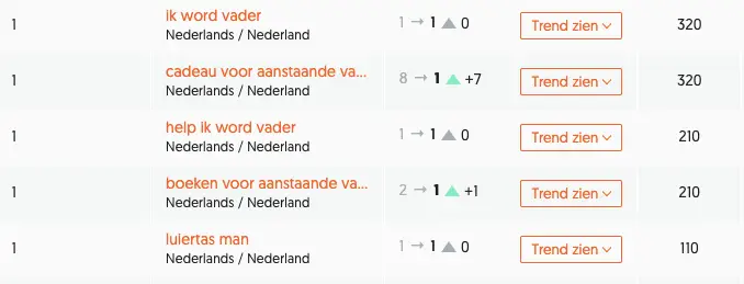 Nummer 1 rankings van een website.