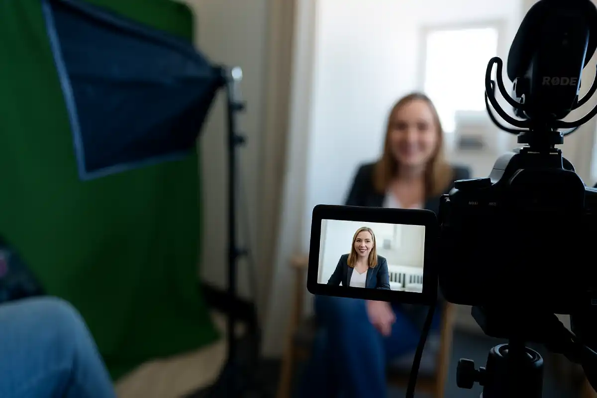 Vrouw wordt geinterviewd op camera